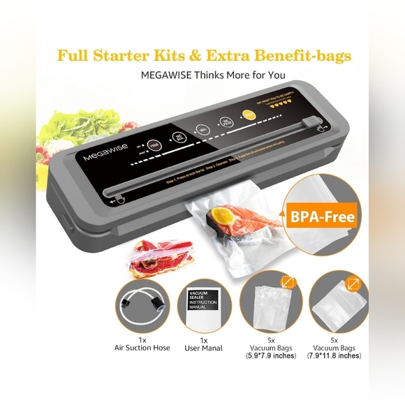 MegaWise 80kpa Vacuum Sealer Machine Powerful but Compact, Bags and Cutter - Picture 6 of 10